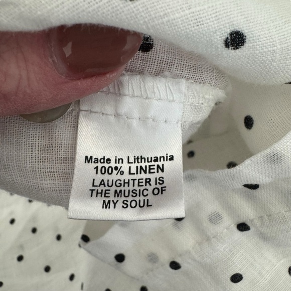 Flax - White Polka Dot Linen Blouse Top Sz S - Picture 6 of 7